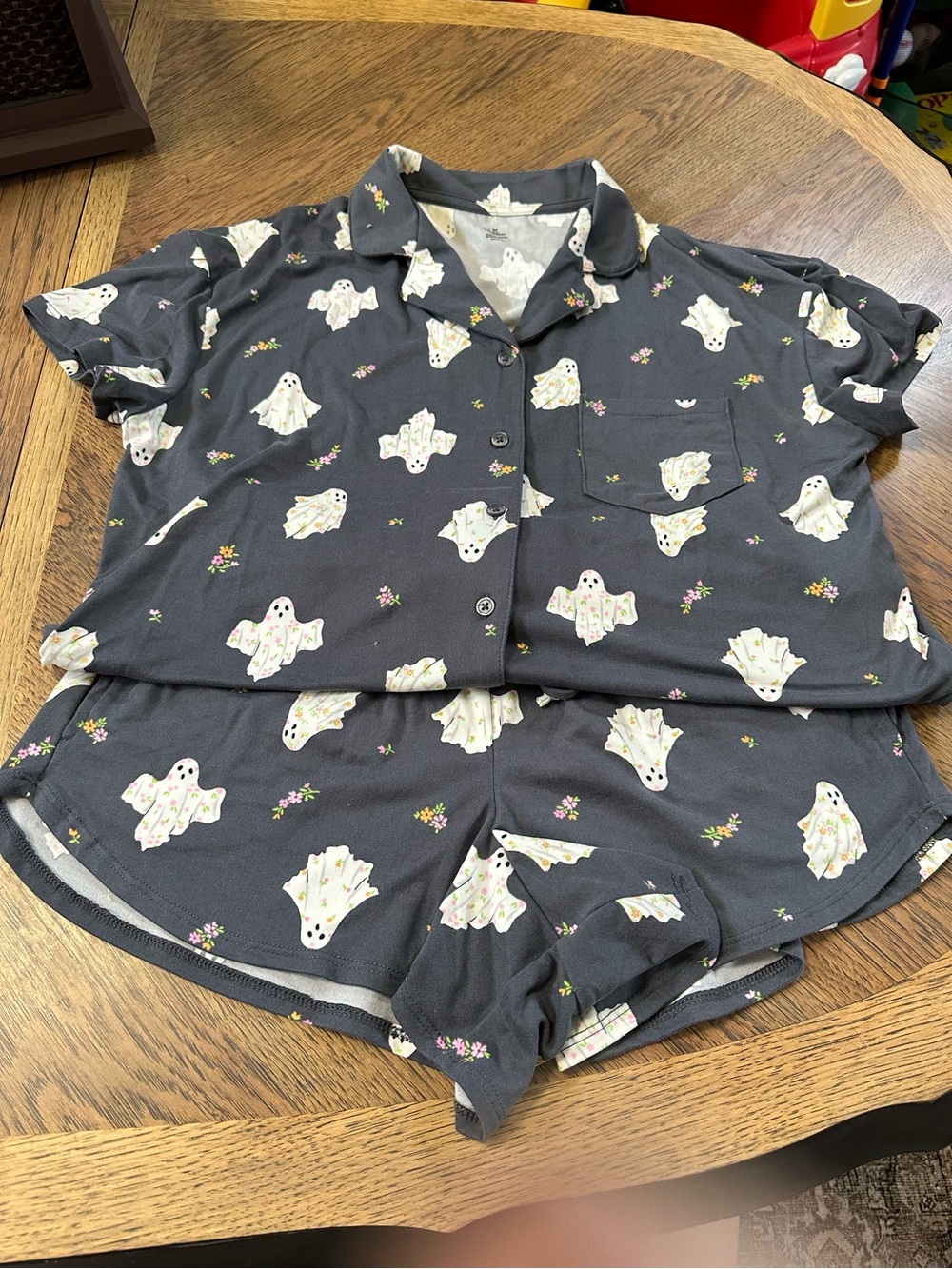 Celebrate It Dark Gray Ghost Print Short Pajama Set